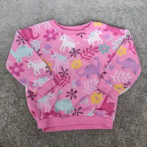 F&F Girls Sweater Size 2-3 Years Pink Unicorn Dinosaur Colorful Cotton Blend